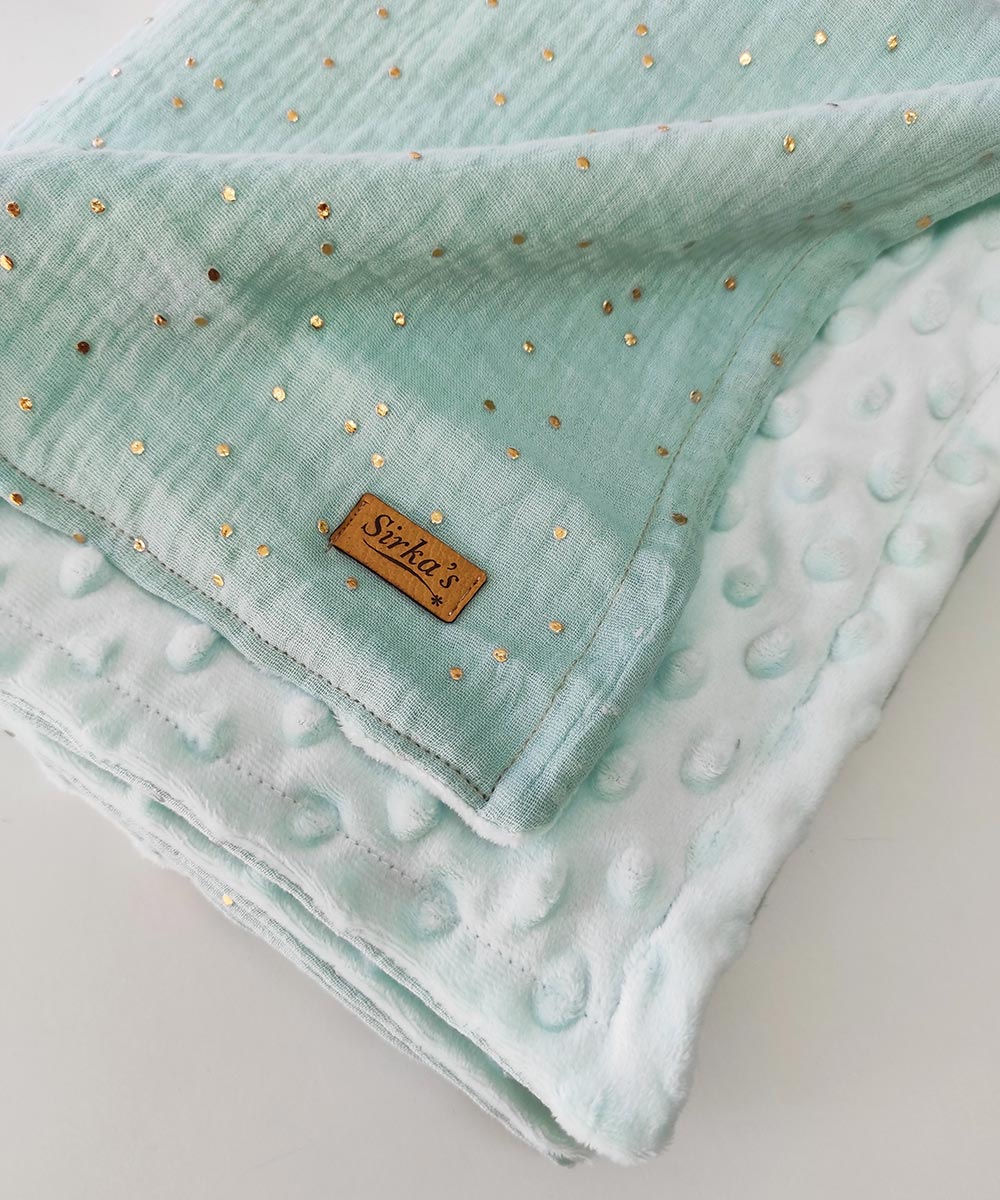 kouverta-minky-gold-dots-aqua2.jpg Gold Dots Aqua - Image 1
